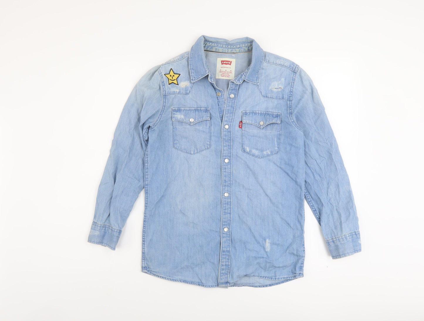 Levi's Girls Blue Cotton Basic Button-Up Size 10-11 Years Collared Snap