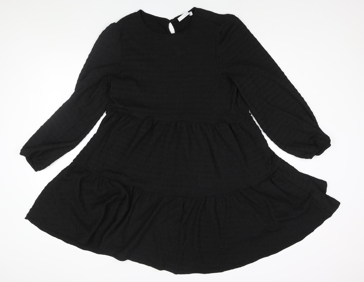 Michelle Keegan Womens Black Polyester A-Line Size 10 Round Neck Button - Smocked