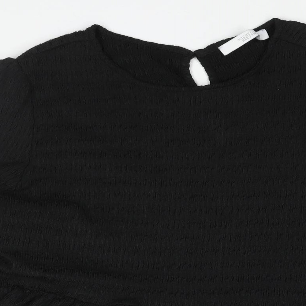 Michelle Keegan Womens Black Polyester A-Line Size 10 Round Neck Button - Smocked