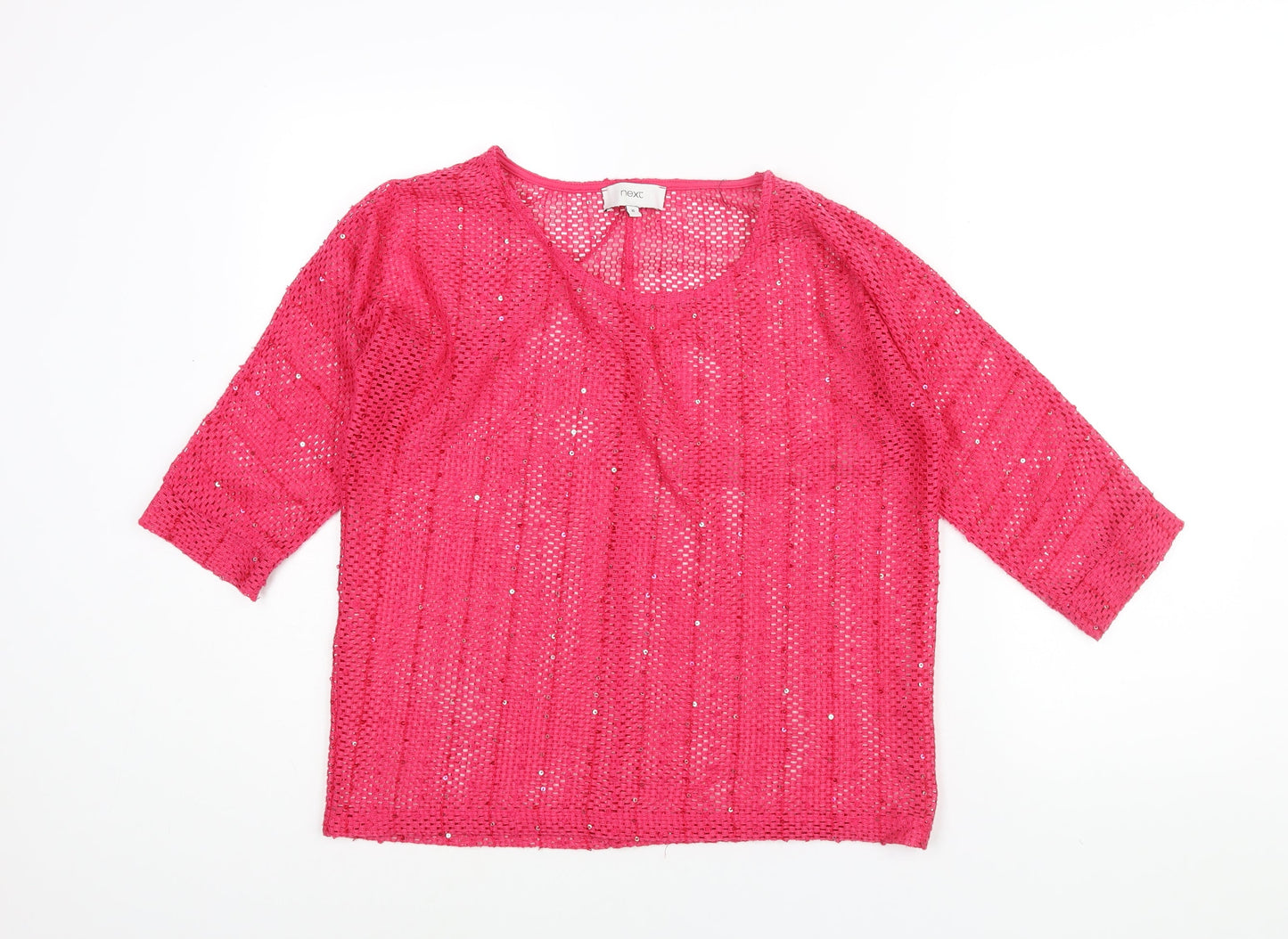 NEXT Womens Pink Round Neck Acrylic Pullover Jumper Size 10 - Sequin Detail