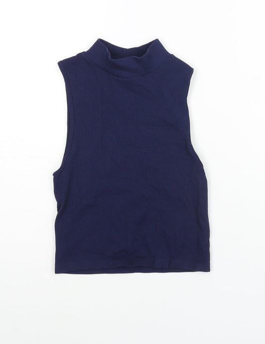 Stradivarius Womens Blue Polyamide Basic Tank Size M Mock Neck - Ribbed