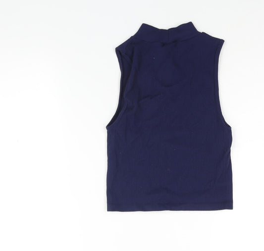 Stradivarius Womens Blue Polyamide Basic Tank Size M Mock Neck - Ribbed