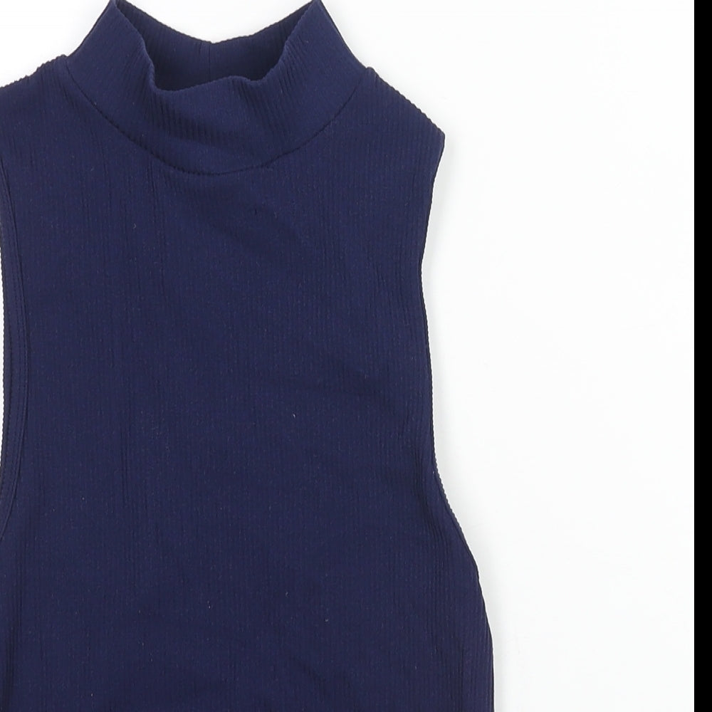 Stradivarius Womens Blue Polyamide Basic Tank Size M Mock Neck - Ribbed