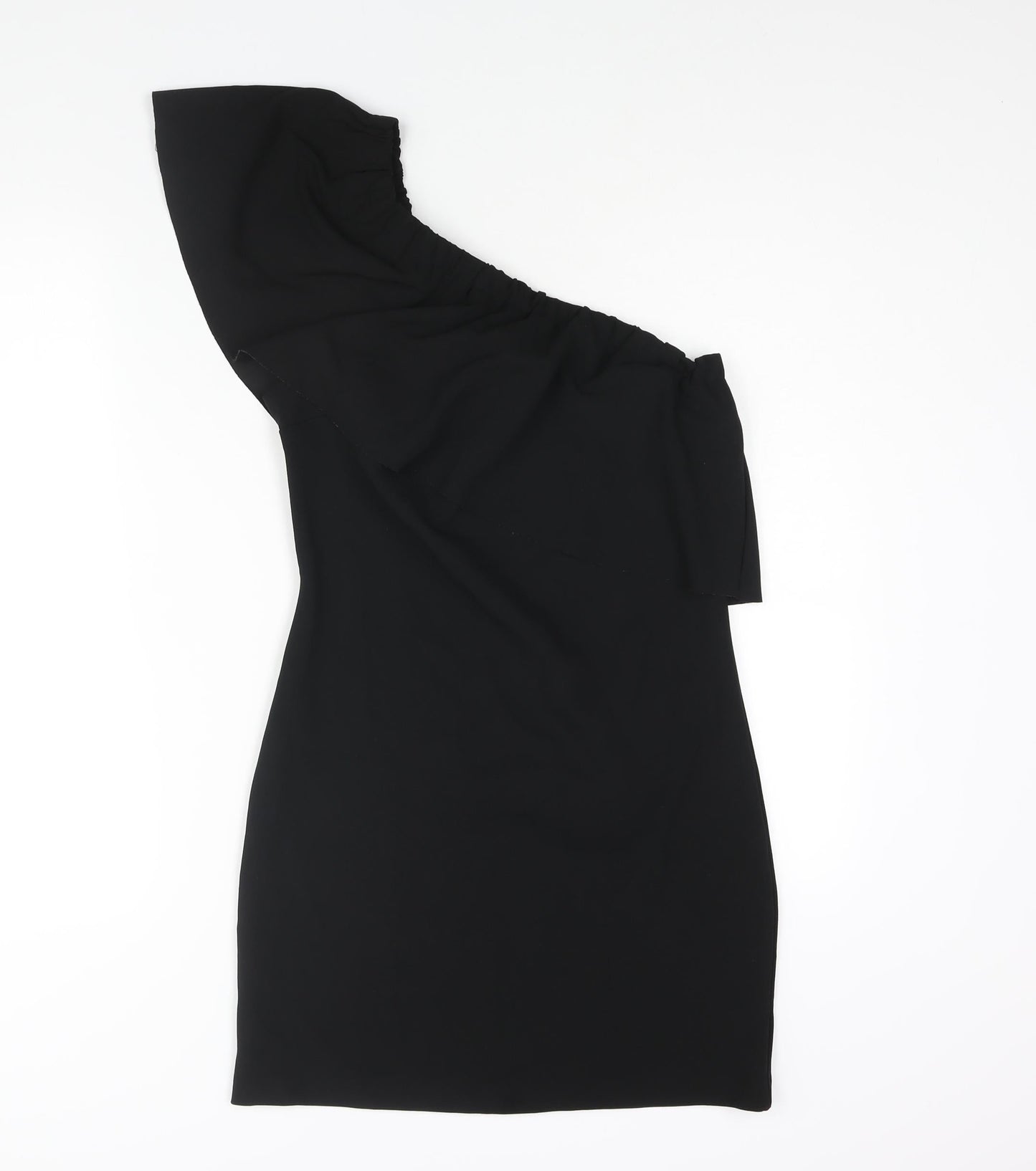 Warehouse Womens Black Polyester Bodycon Size 10 One Shoulder Pullover - Frill