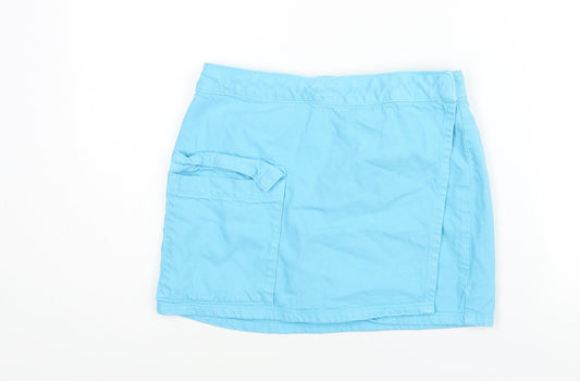 Denim & Co. Womens Blue Cotton Wrap Skirt Size 10 Button - Pocket