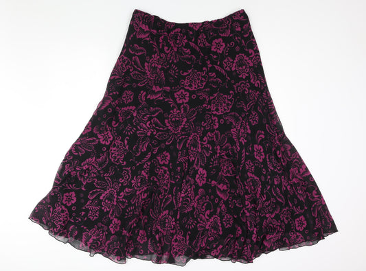 Elvie Womens Black Floral Polyester Flare Skirt Size 32 in