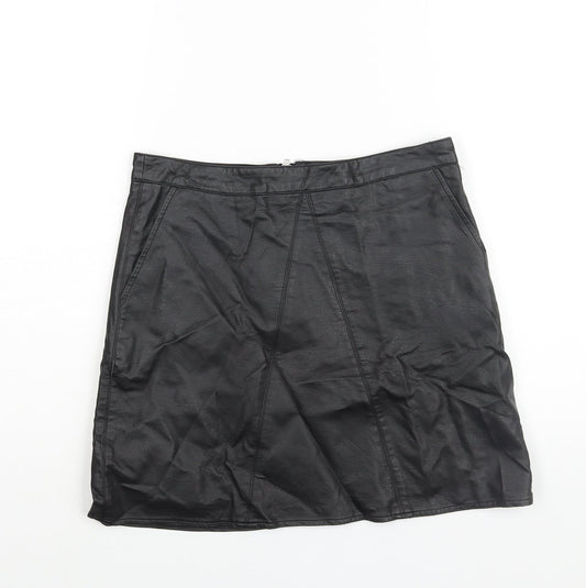 Glassons Womens Black Polyurethane A-Line Skirt Size 10 Zip