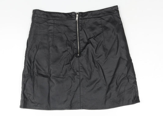 Glassons Womens Black Polyurethane A-Line Skirt Size 10 Zip