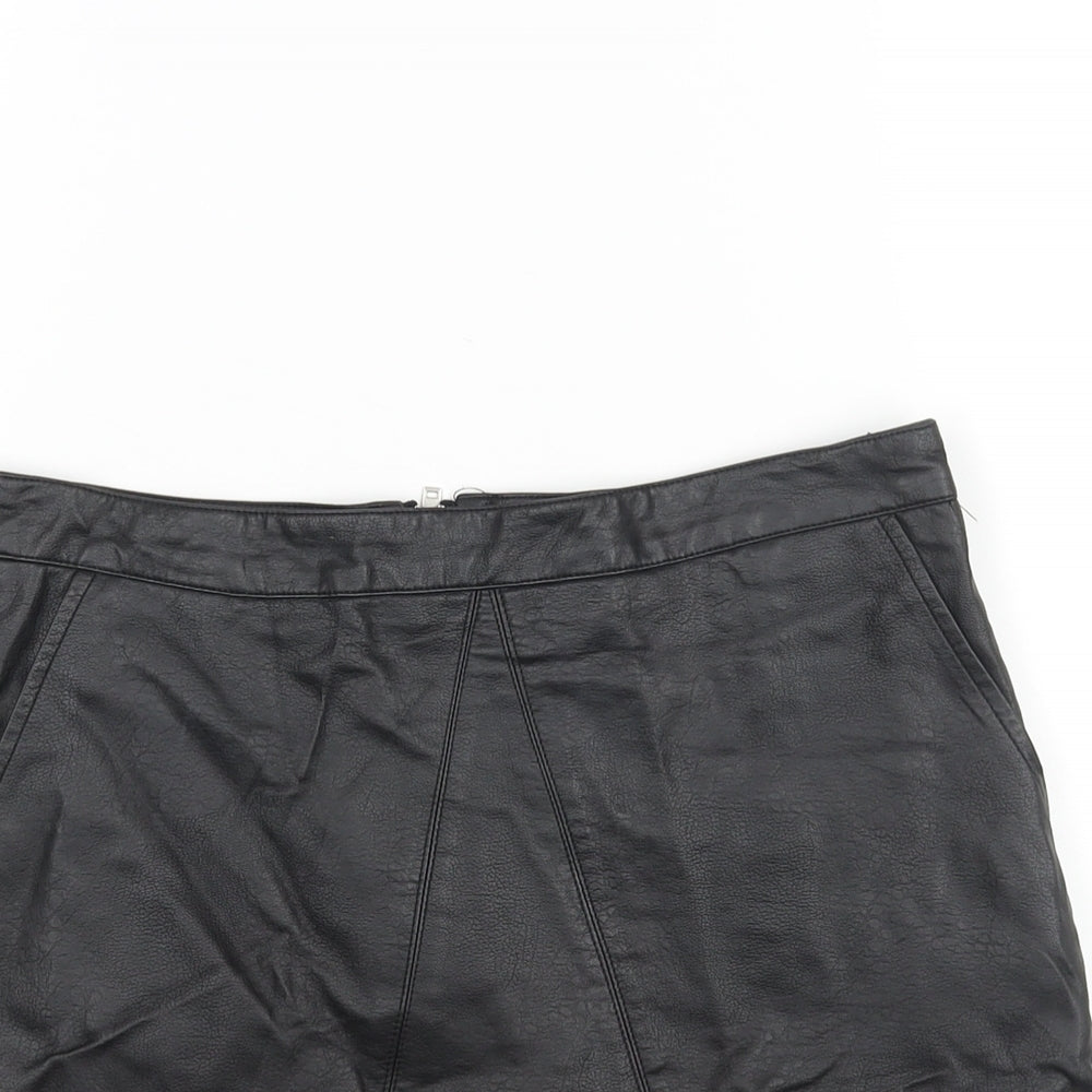 Glassons Womens Black Polyurethane A-Line Skirt Size 10 Zip