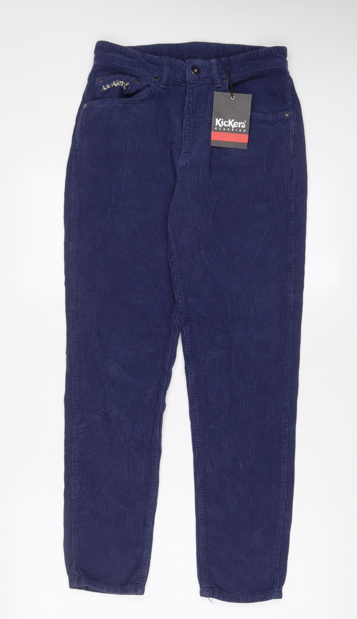 Kickers Womens Blue Cotton Trousers Size 28 in L30 in Regular Zip - Embroidered, Logo