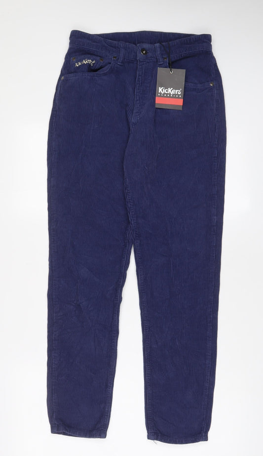 Kickers Womens Blue Cotton Trousers Size 28 in L30 in Regular Zip - Embroidered, Logo