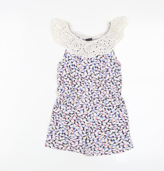 H&M Girls Multicoloured Geometric Cotton Playsuit One-Piece Size 4-5 Years Pullover - Embroidered