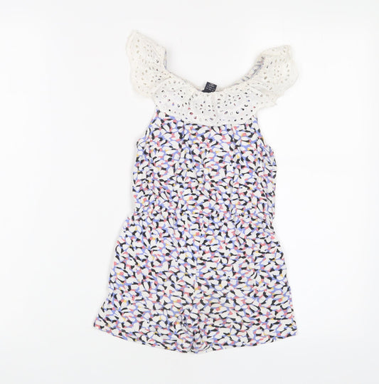 H&M Girls Multicoloured Geometric Cotton Playsuit One-Piece Size 4-5 Years Pullover - Embroidered