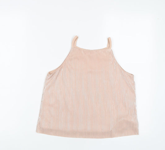 New Look Girls Pink Polyester Camisole Tank Size 12 Years Square Neck Pullover - Pleated