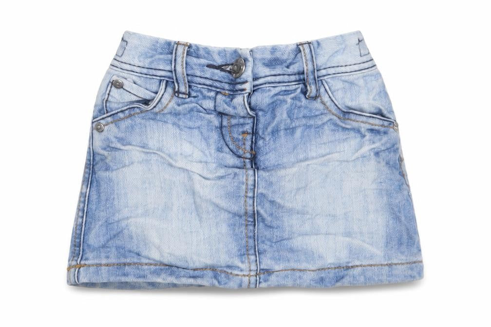 Front view of Next girls’ blue cotton a-line skirt, size 12-18, months button