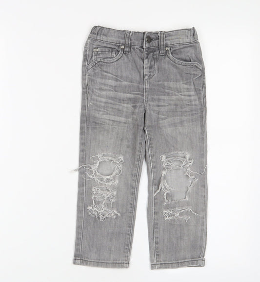 Adams Boys Grey Cotton Straight Jeans Size 3 Years Regular Zip - Embroidered