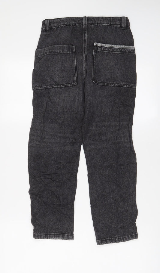 Marks and Spencer Girls Black Cotton Straight Jeans Size 9-10 Years L23 in Regular Zip - Pockets