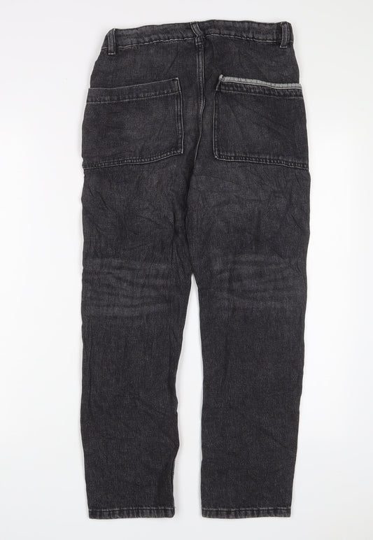 Marks and Spencer Girls Black Cotton Straight Jeans Size 11-12 Years L25 in Regular Zip - Pockets