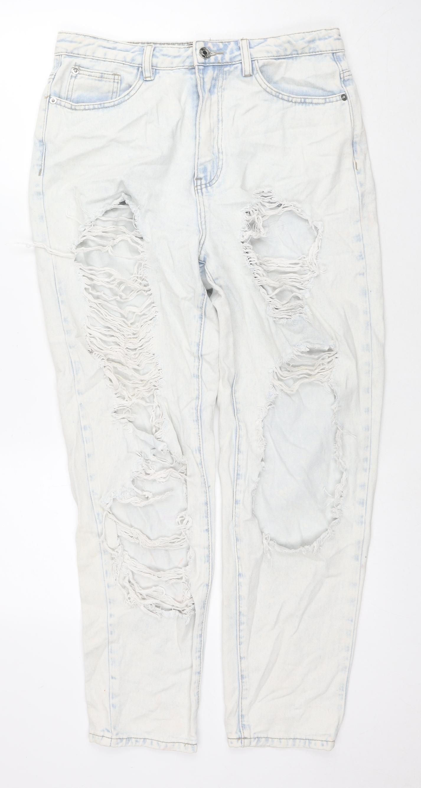 Missguided Womens White Cotton Straight Jeans Size 12 L28 in Regular Zip