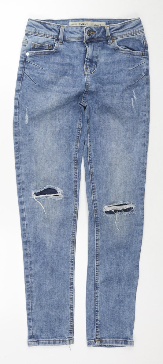Denim & Co. Girls Blue Cotton Skinny Jeans Size 10-11 Years L26 in Regular Zip