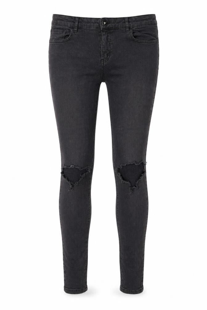 Front view of Hera London women’s grey cotton skinny jeans, size UK 34, in, 30-inch leg regular zip
