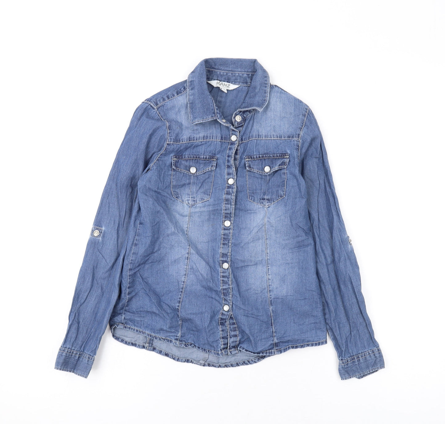 Kanz Girls Blue Cotton Basic Button-Up Size 9 Years Collared Snap