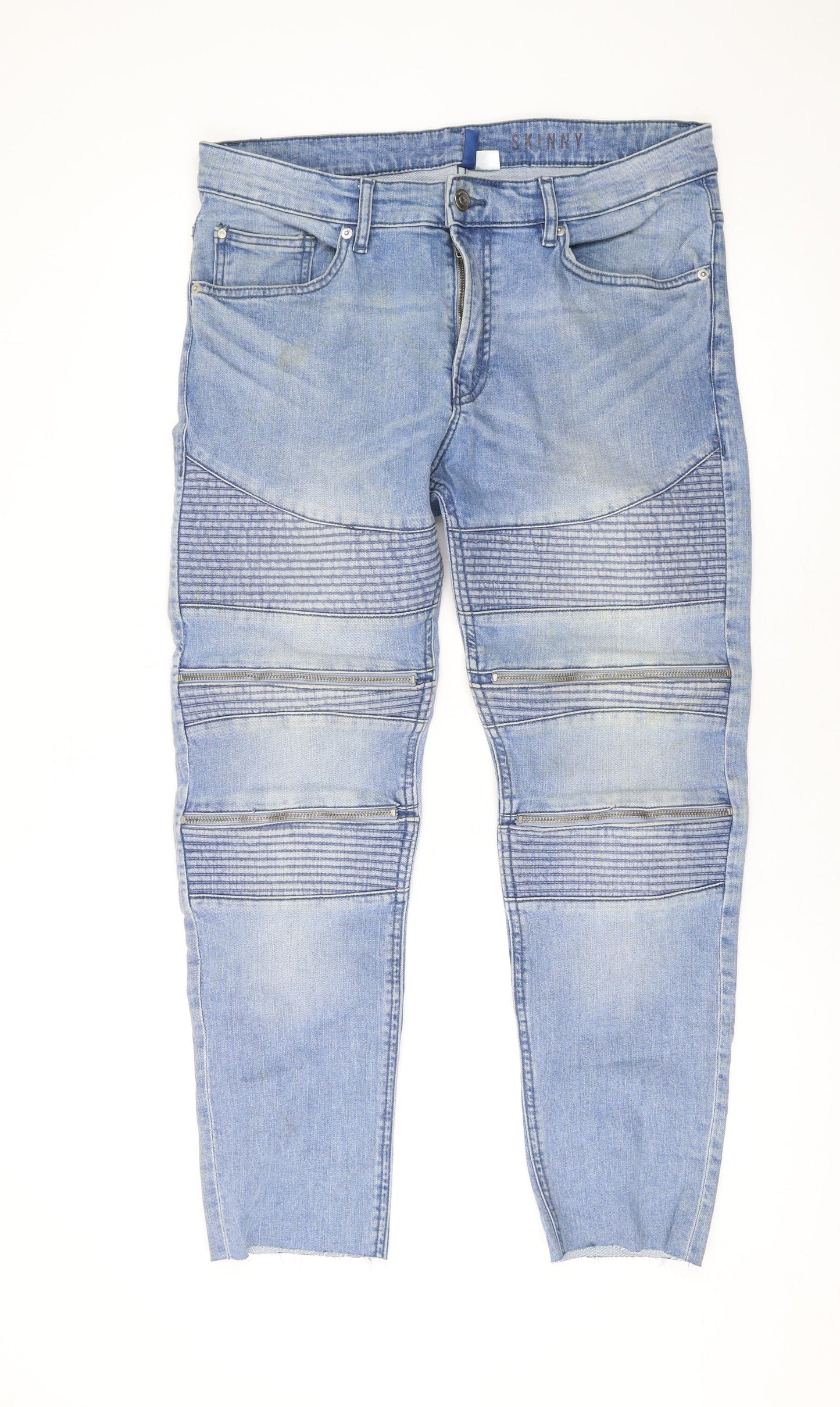 Divided by H&M Womens Blue Cotton Straight Jeans Size 34 in L27 in Regular Zip