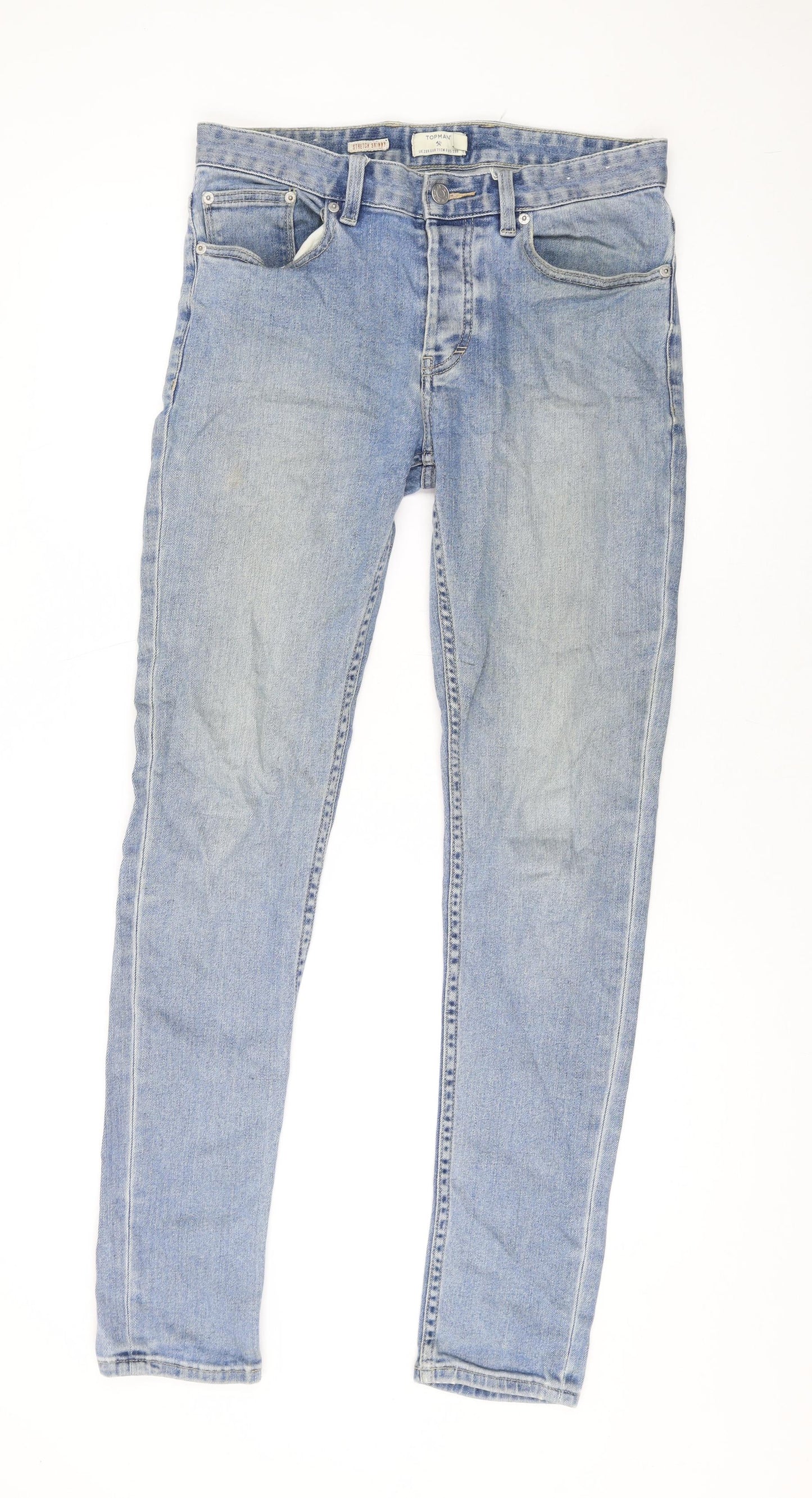 Topman Mens Blue Cotton Skinny Jeans Size 28 in L30 in Regular Zip