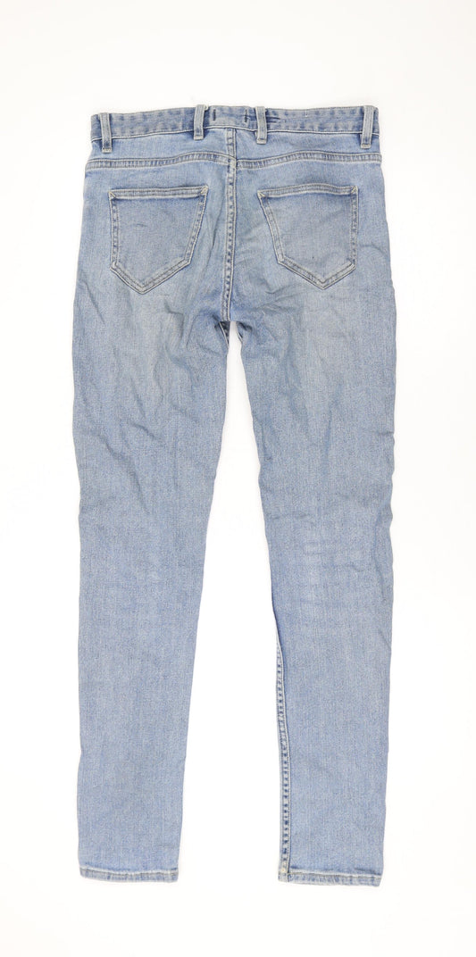 Topman Mens Blue Cotton Skinny Jeans Size 28 in L30 in Regular Zip