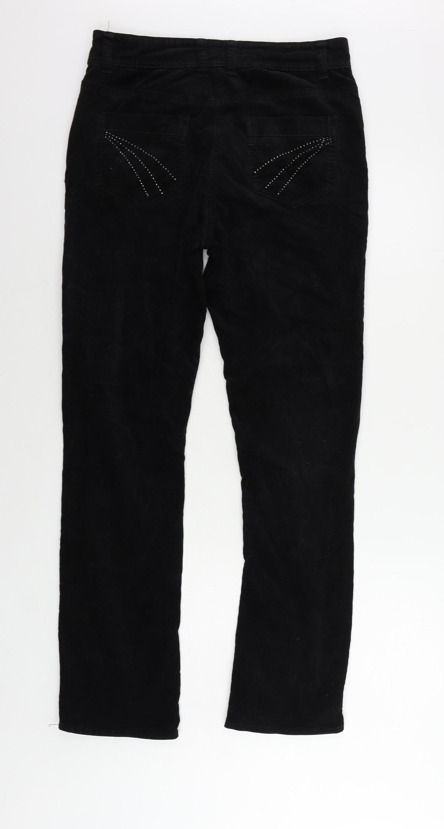 Soon Womens Black Cotton Trousers Size 10 L32 in Regular Zip - Embellished