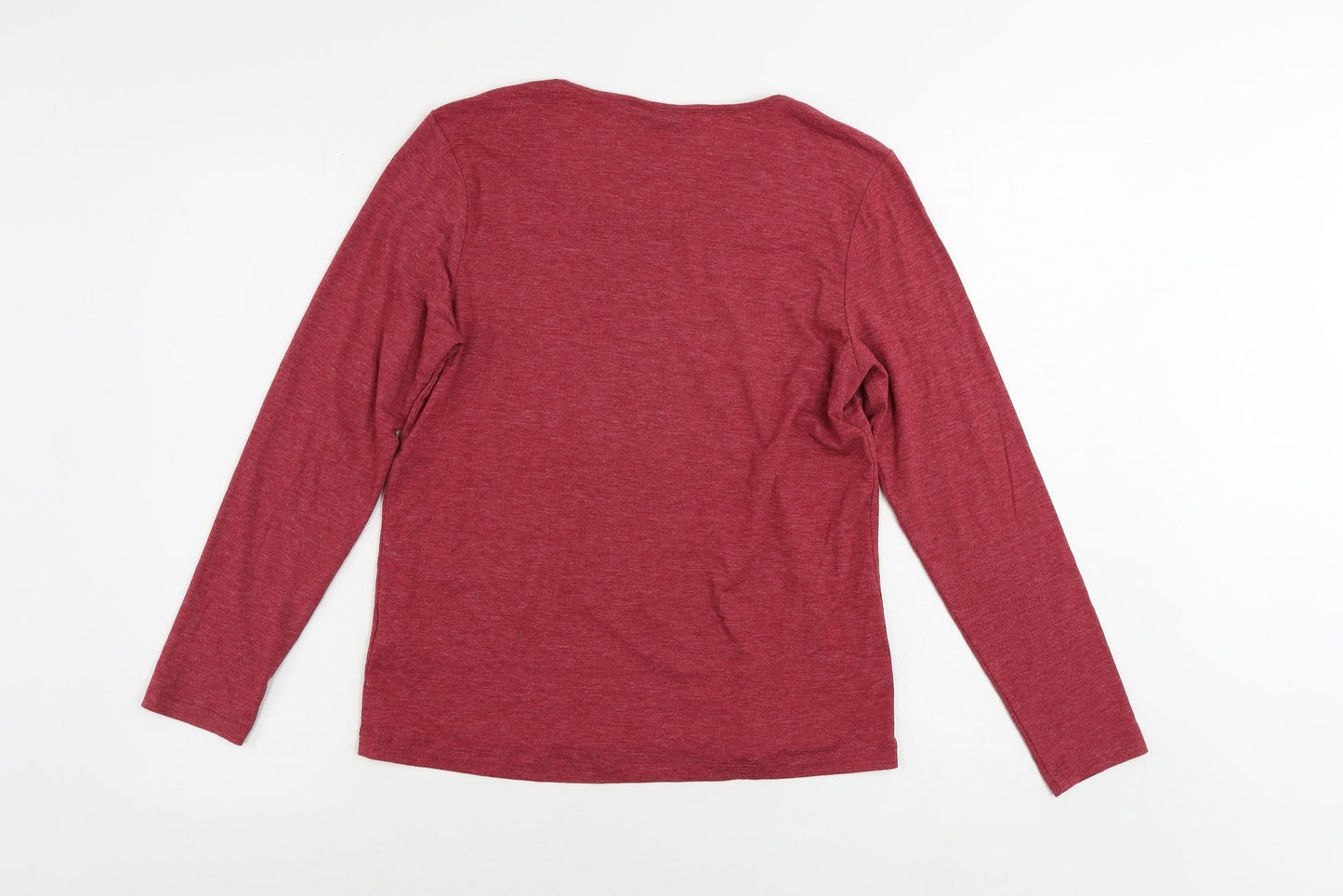 Marks and Spencer Womens Red Polyester Basic T-Shirt Size 12 Boat Neck - Embellished Neckline