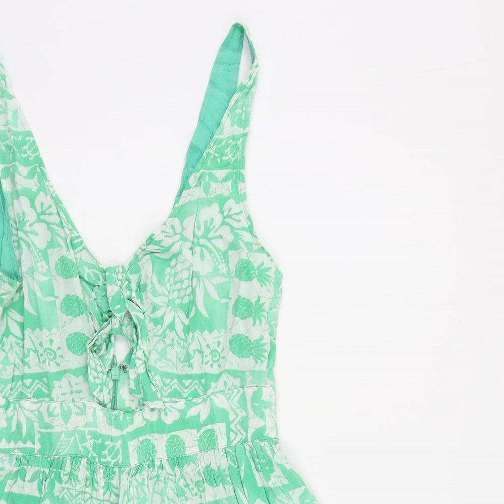 Hollister Womens Green Geometric Viscose Mini Size S V-Neck Zip
