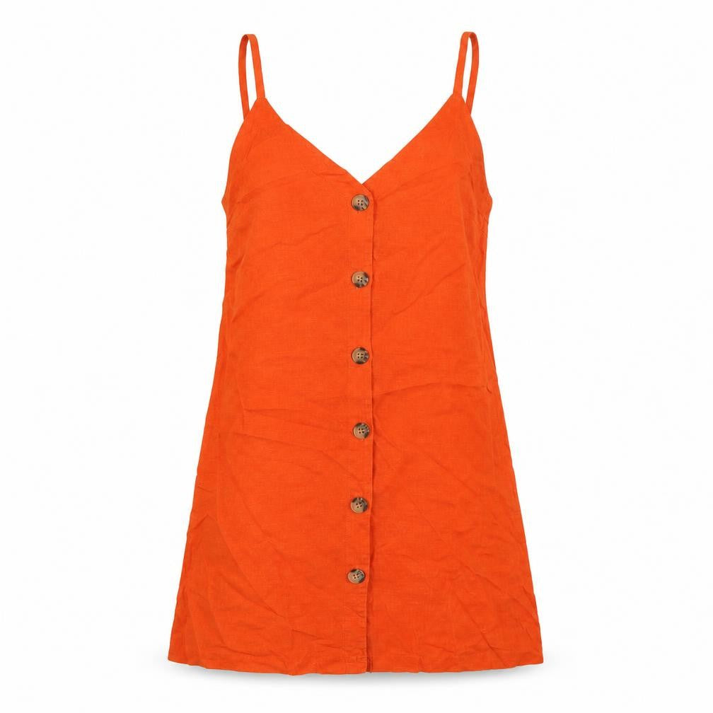 Topshop Womens Orange Linen Slip Dress Size 8 V-Neck Button