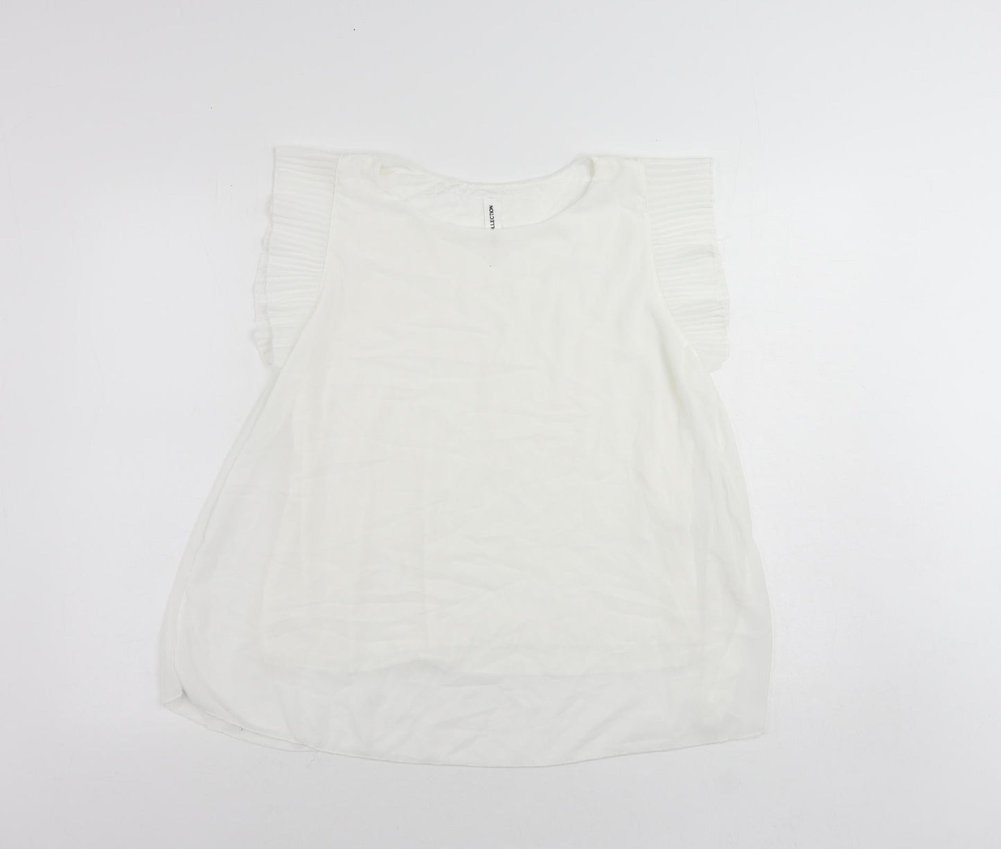 New Collection Womens White Polyester Basic Blouse Size M Round Neck - Ruffle