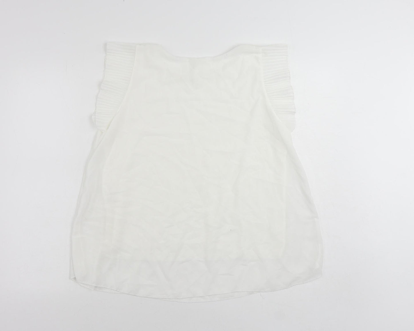 New Collection Womens White Polyester Basic Blouse Size M Round Neck - Ruffle