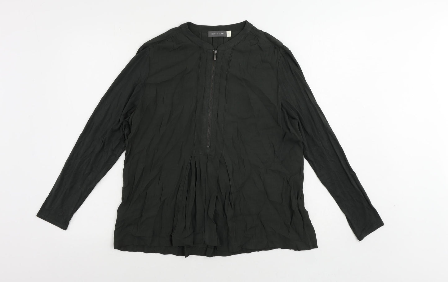 Mint Velvet Womens Green Viscose Basic Blouse Size 14 Round Neck
