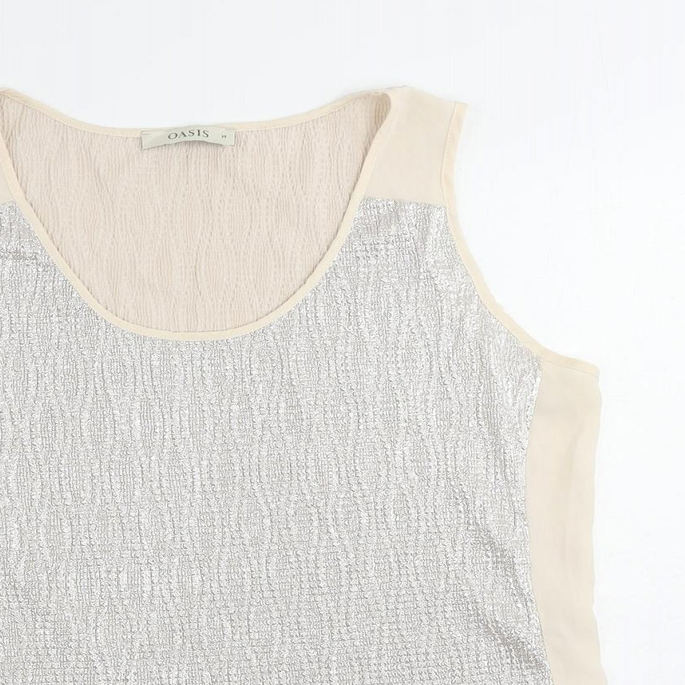 Oasis Womens Beige Polyester Basic Tank Size M Scoop Neck - Metallic