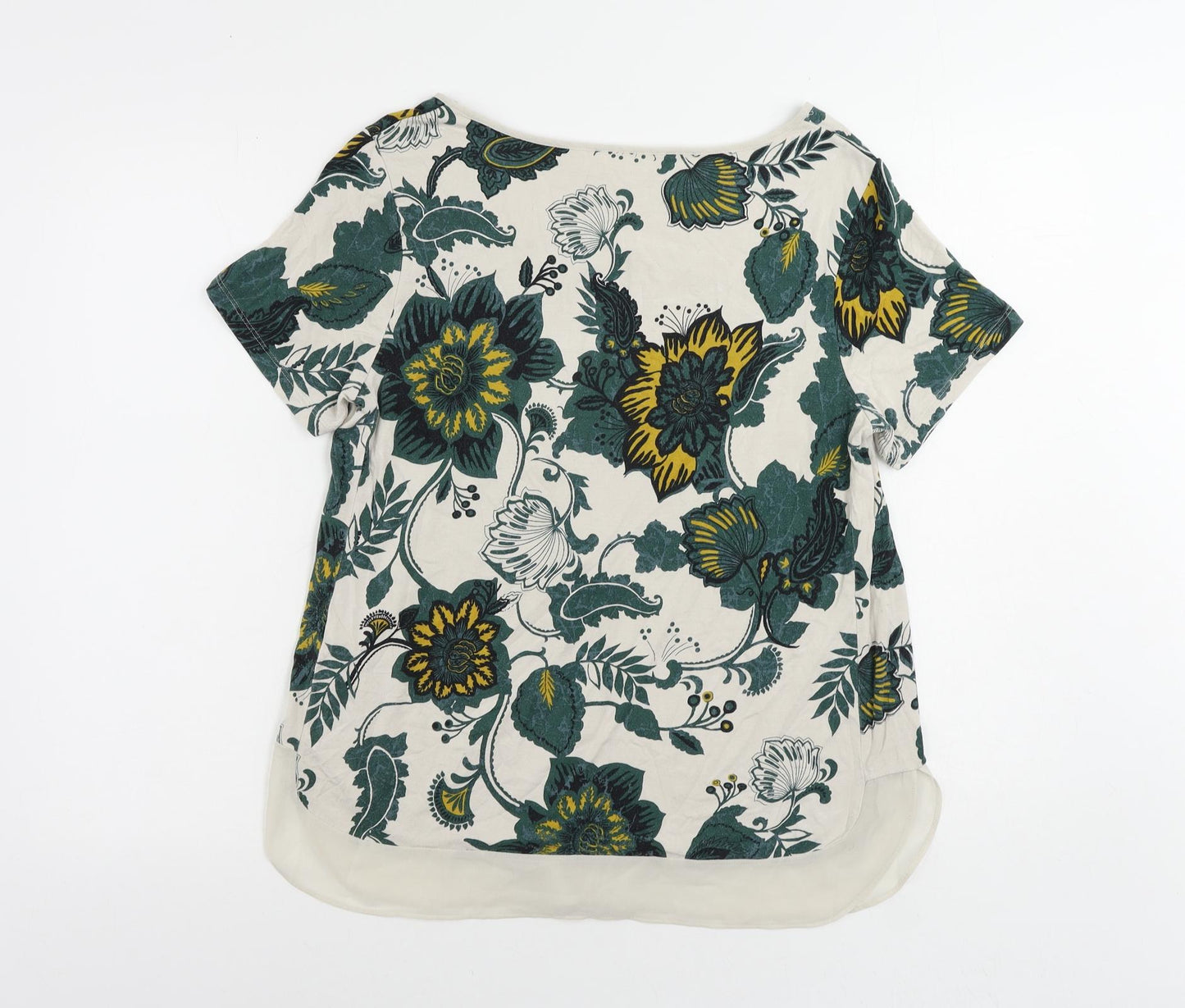 Per Una Womens Beige Floral Viscose Basic Blouse Size 14 Boat Neck