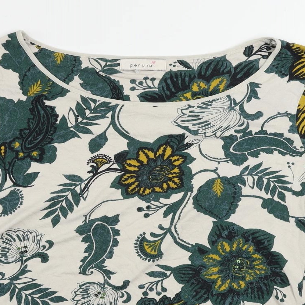 Per Una Womens Beige Floral Viscose Basic Blouse Size 14 Boat Neck