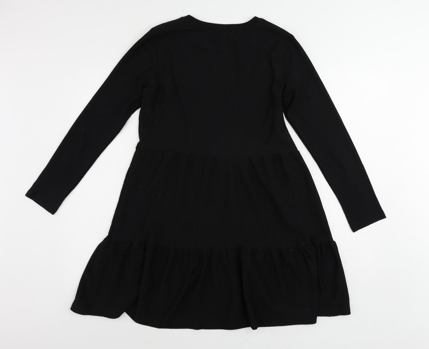 New Look Womens Black Polyester A-Line Size 10 Round Neck Pullover - Tiered