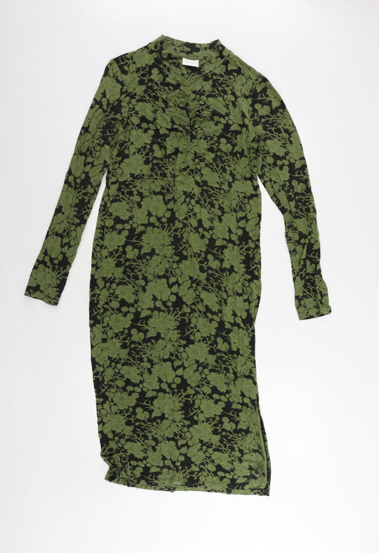 Mamalicious Womens Green Floral Viscose Bodycon Size L Mock Neck Pullover