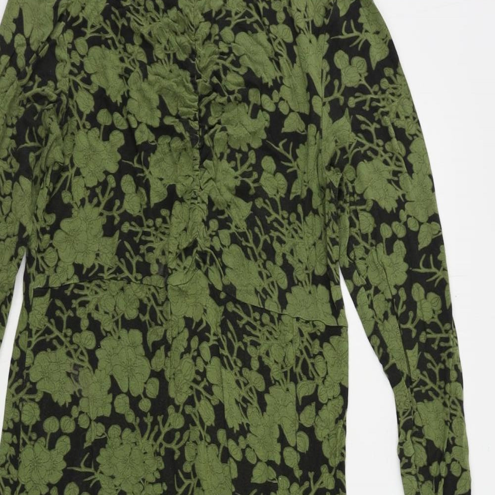 Mamalicious Womens Green Floral Viscose Bodycon Size L Mock Neck Pullover