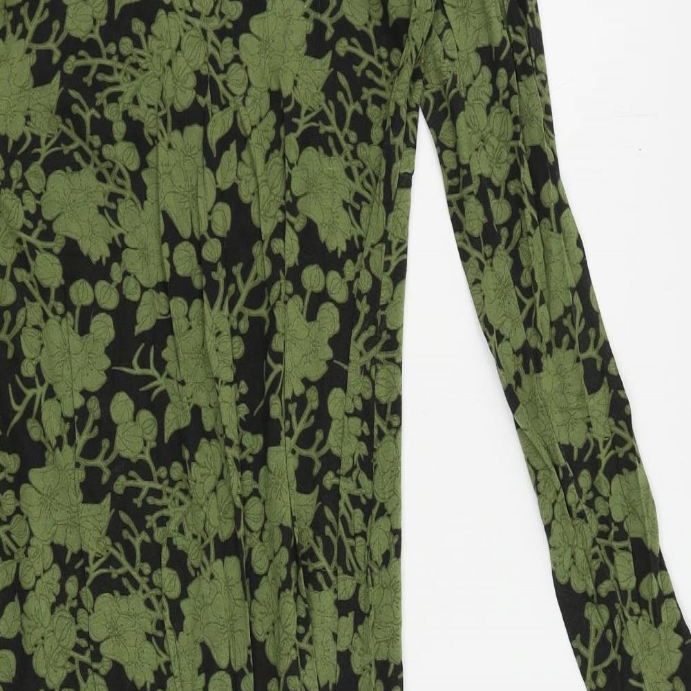 Mamalicious Womens Green Floral Viscose Bodycon Size L Mock Neck Pullover