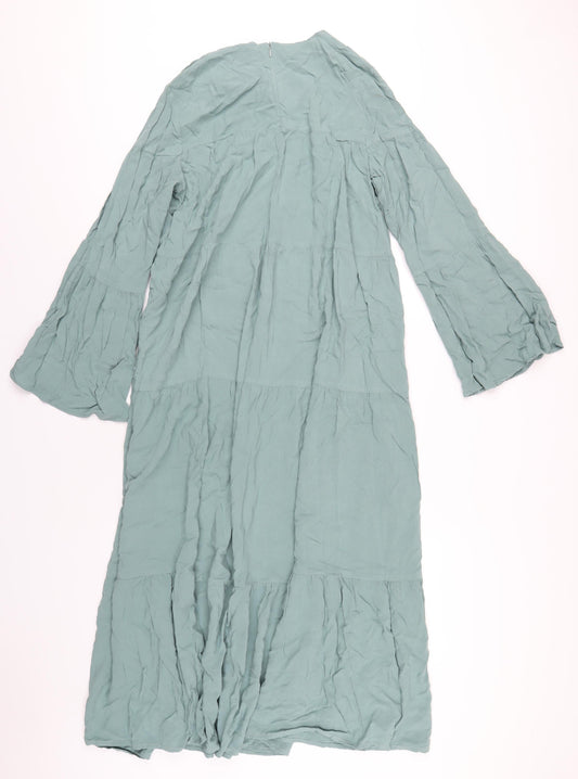 Benin Style Womens Green Viscose A-Line Size 10 Round Neck Zip
