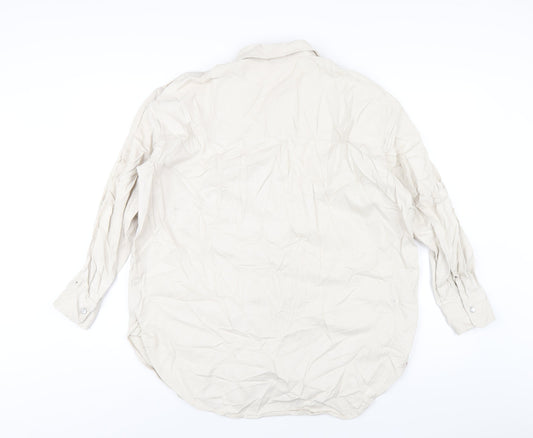 H&M Womens Ivory Cotton Basic Button-Up Size S Collared