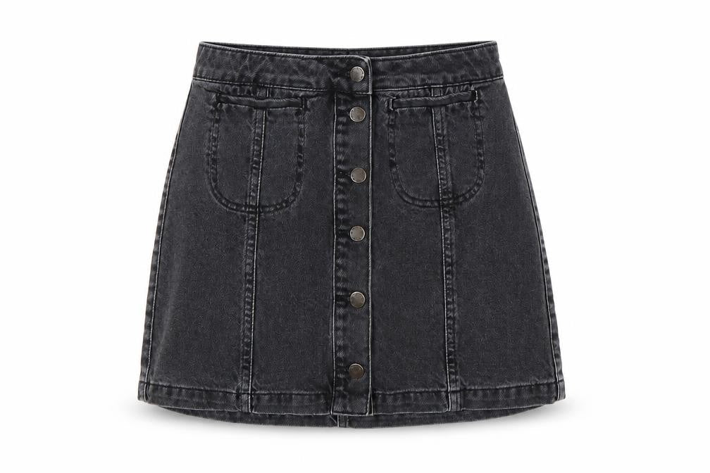 Topshop Womens Grey Cotton A-Line Skirt Size 10 Button