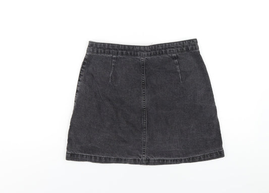 Topshop Womens Grey Cotton A-Line Skirt Size 10 Button