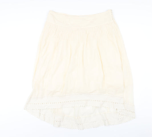 Monsoon Womens Ivory Cotton A-Line Skirt Size 14 Button