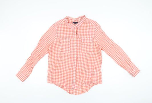 Gap Womens Red Geometric Cotton Basic Button-Up Size M Collared - Gingham