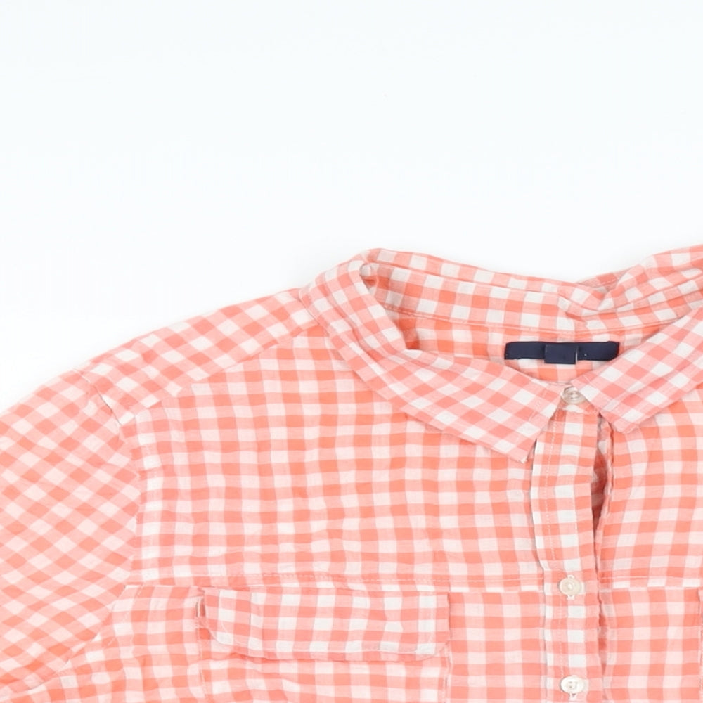 Gap Womens Red Geometric Cotton Basic Button-Up Size M Collared - Gingham